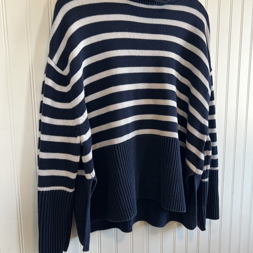 Classic Old Money Sailor Gap Sweater Stripes Navy Blue Large Oversized Boxy - Picture 2 of 8